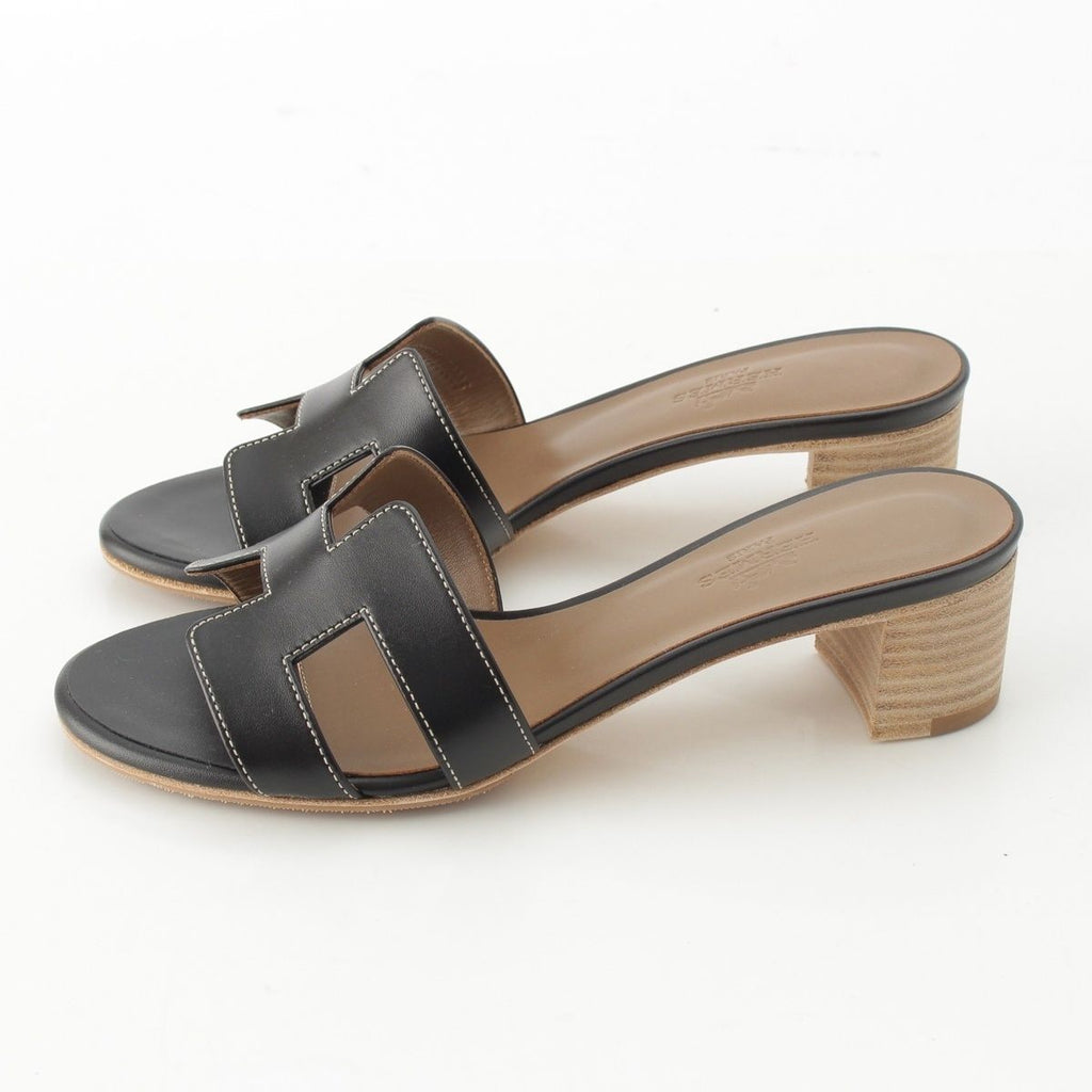 Hermes Leather Oasis Motif Sandals MS Black — view 3