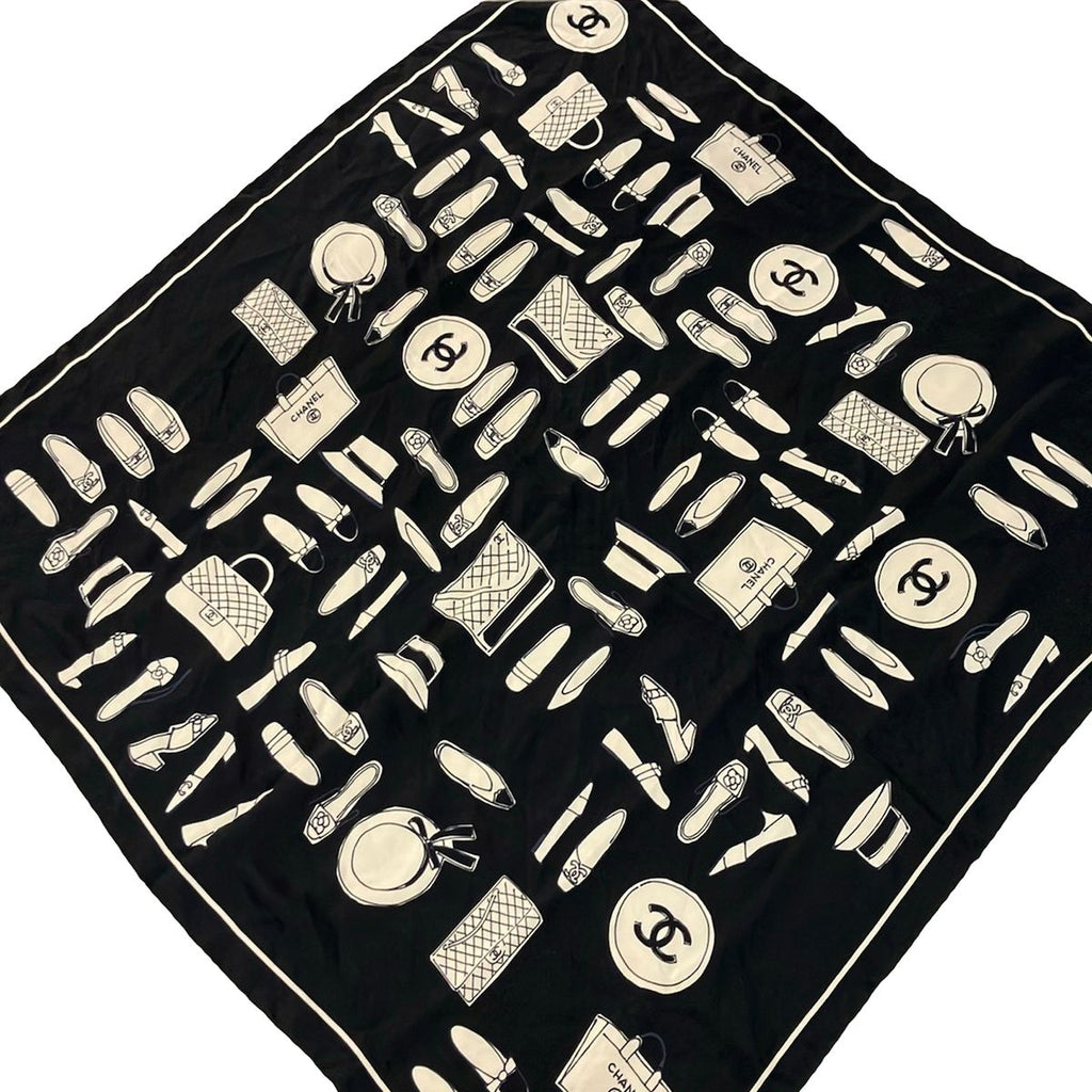 Chanel Scarf Black Beige CC Logo
