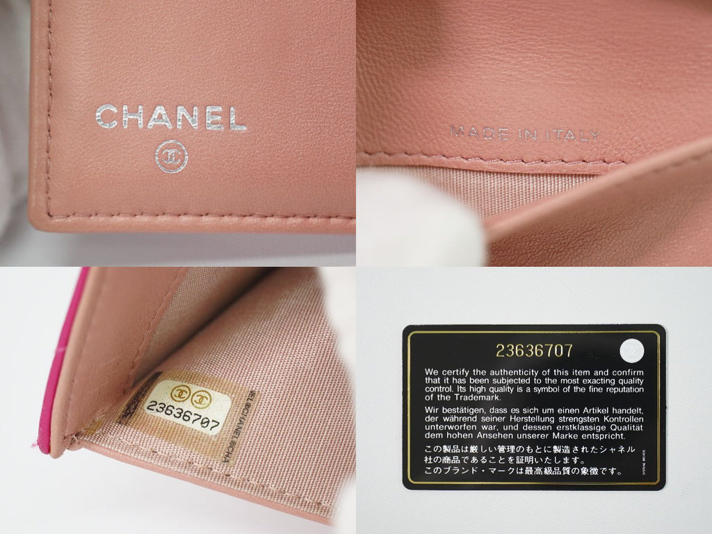 Chanel Camellia CC Logo Trifold Wallet Compact Leather Pink — view 9