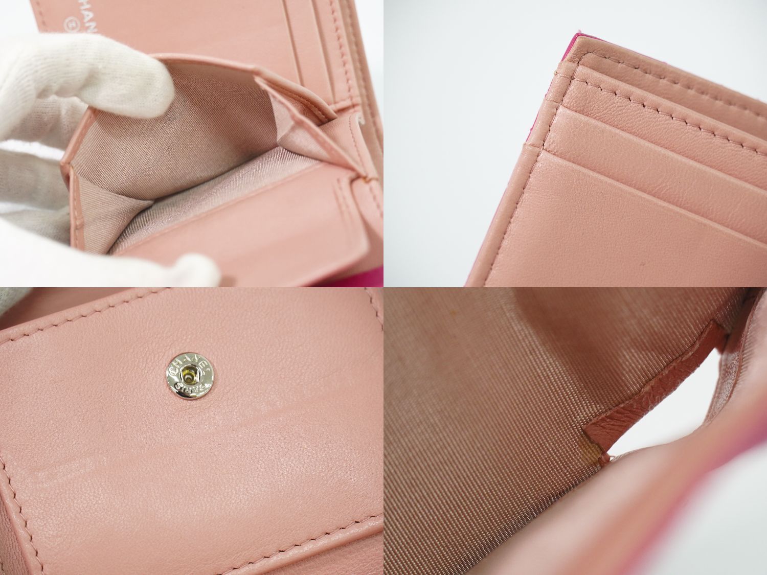 Chanel Camellia CC Logo Trifold Wallet Compact Leather Pink — view 8