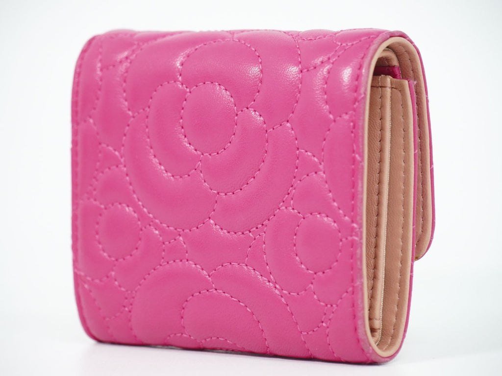 Chanel Camellia CC Logo Trifold Wallet Compact Leather Pink — view 2