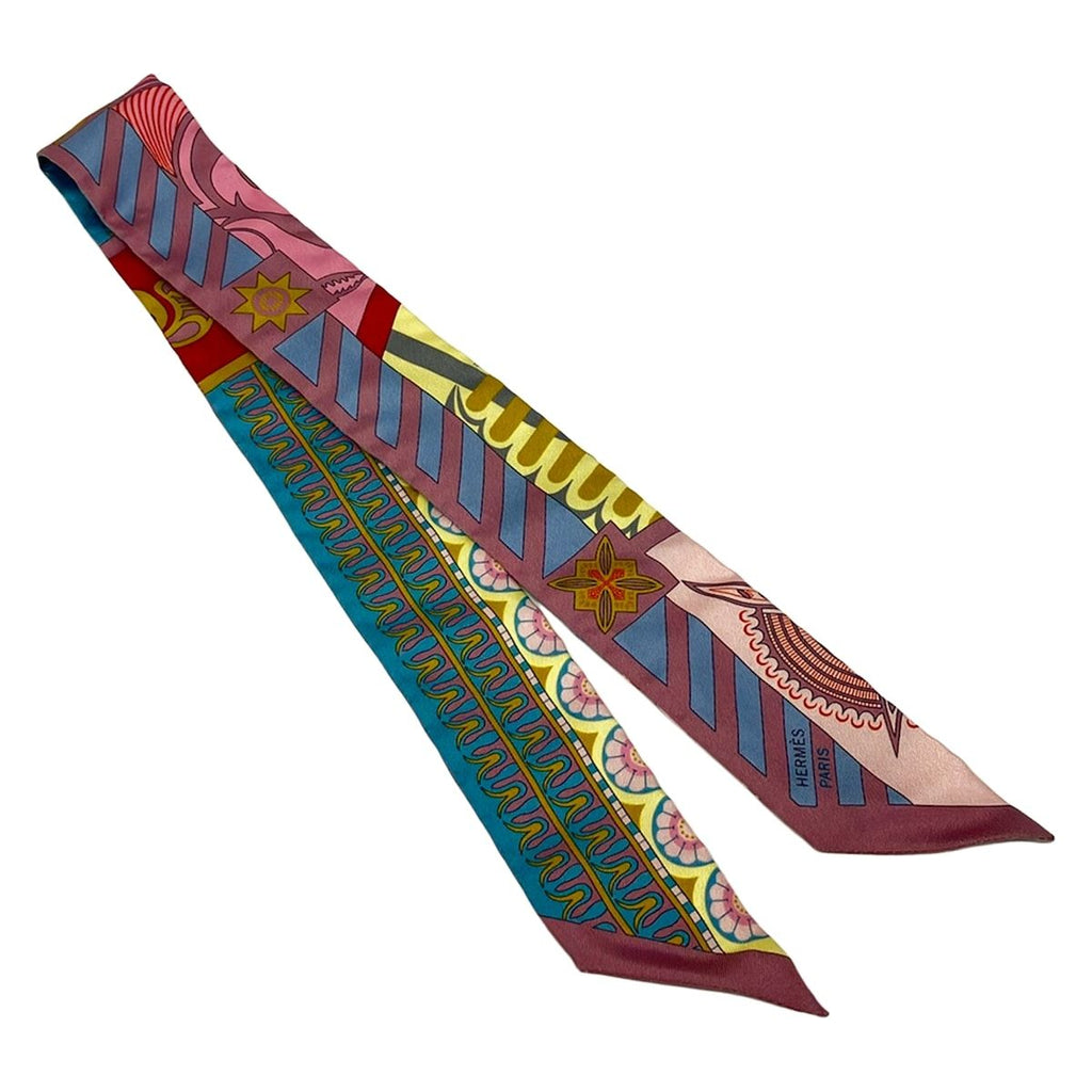 Hermes Scarf Twilight Light Blue Pink Yellow Ribbon Geometrie Cretoise Cles — view 4