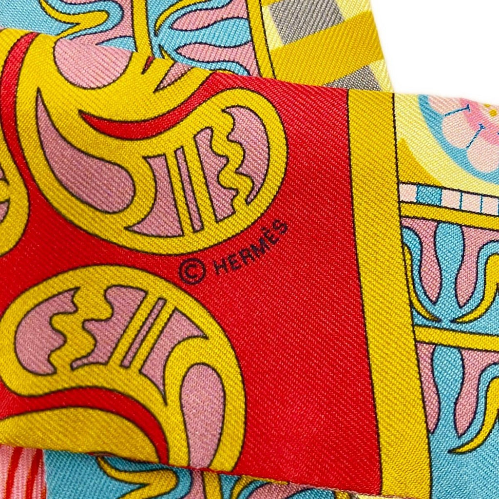 Hermes Scarf Twilight Light Blue Pink Yellow Ribbon Geometrie Cretoise Cles — view 2