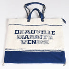 Chanel Tote Bag Pile Large Shopping White Blue