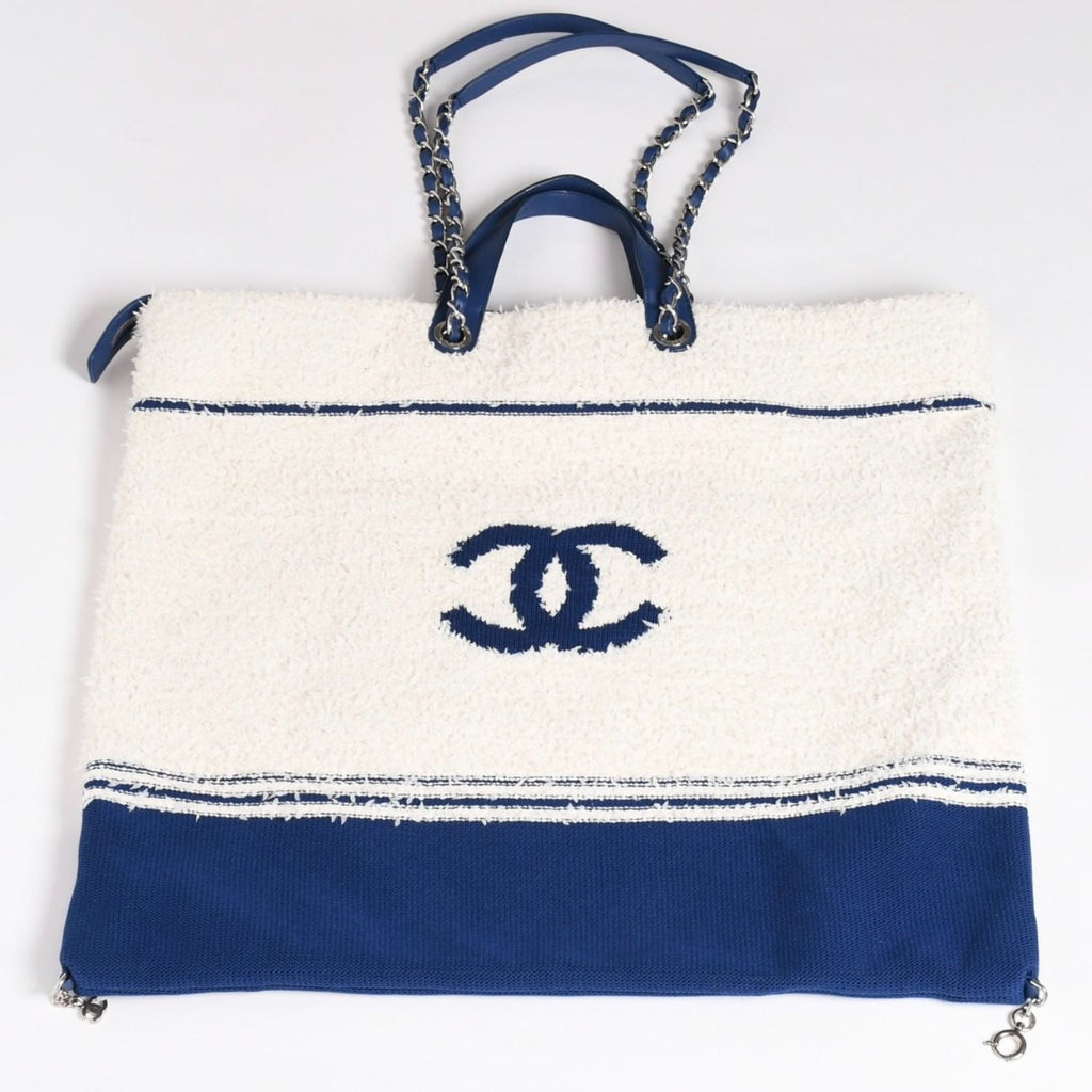 Chanel Tote Bag Pile Large Shopping White Blue — view 2