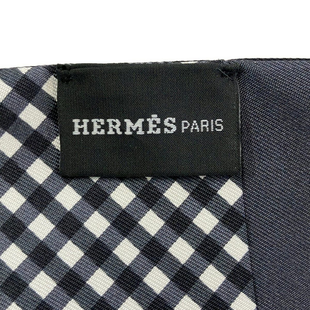 Hermes Scarf Dark Navy White Dark Gray Plaid Chaine D'ancre Chain Reversible — view 2