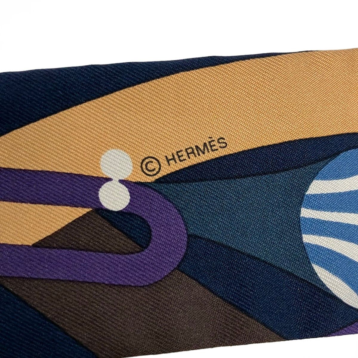 Hermes Scarf Twirl Dark Navy Purple Multi Ribbon Parade en Fanfare — view 2