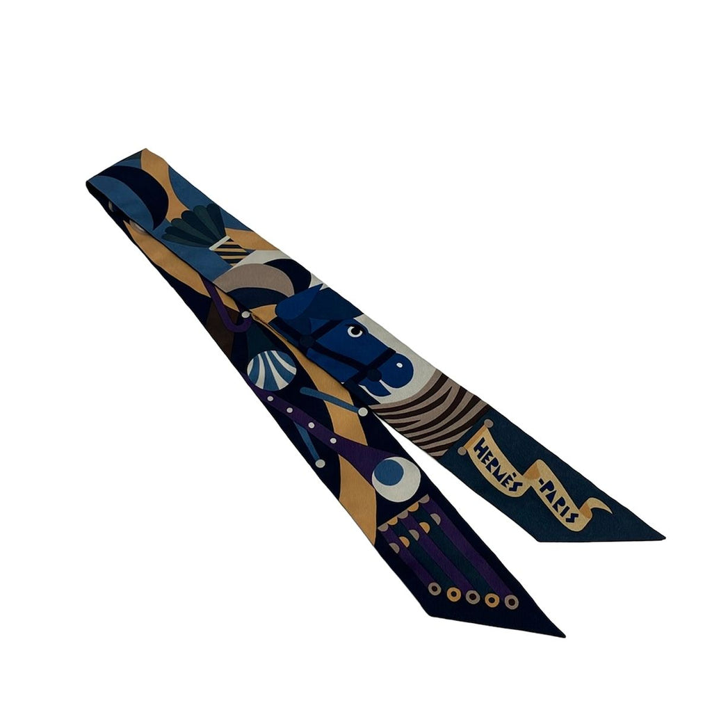 Hermes Scarf Twirl Dark Navy Purple Multi Ribbon Parade en Fanfare — view 4