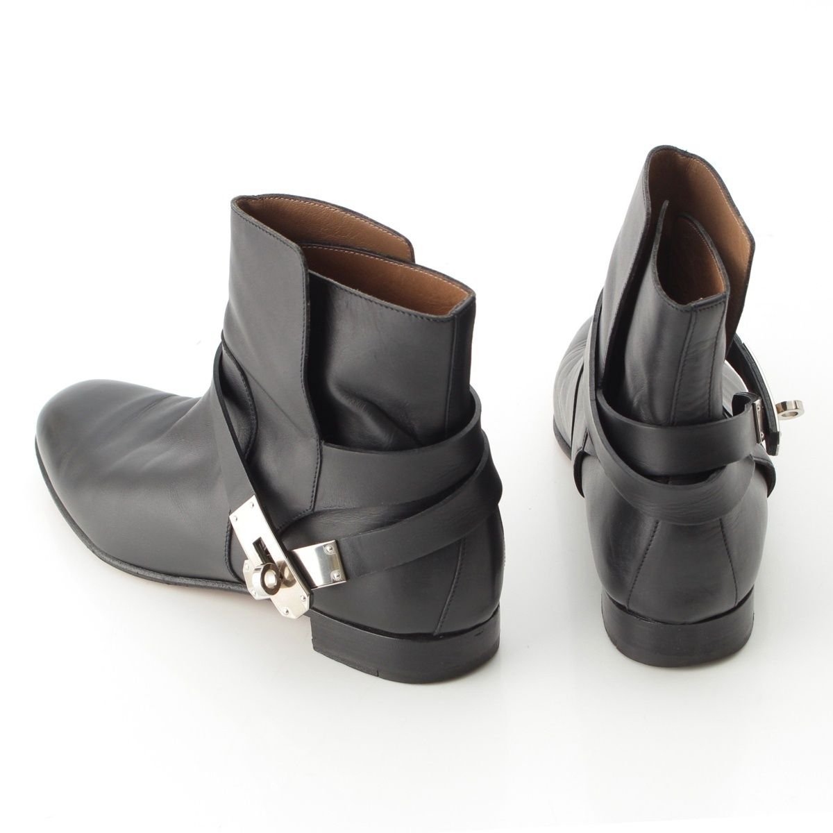 Hermes Neo Kelly Leather Silver Boots Shoes Shorts Black Brown 38 — view 4