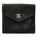 Chanel Wallet Bicolor Bifold Lambskin Black Gold Quilted Adult Logo