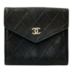 Chanel Wallet Bicolor Bifold Lambskin Black Gold Quilted Adult Logo
