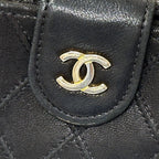 Chanel Wallet Bicolor Bifold Lambskin Black Gold Quilted Adult Logo — view 8