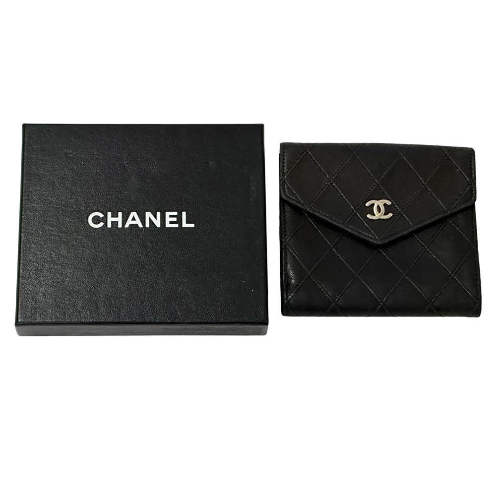 Chanel Wallet Bicolor Bifold Lambskin Black Gold Quilted Adult Logo — view 7