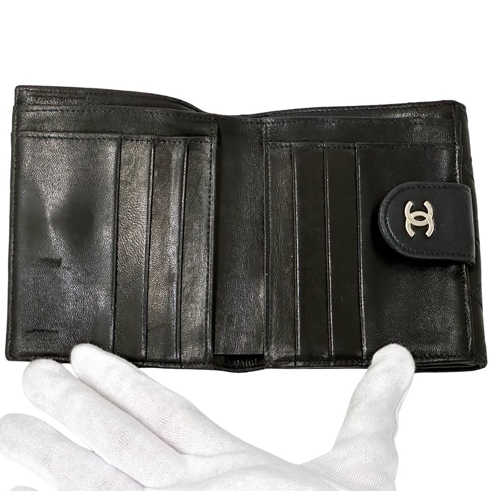 Chanel Wallet Bicolor Bifold Lambskin Black Gold Quilted Adult Logo — view 4