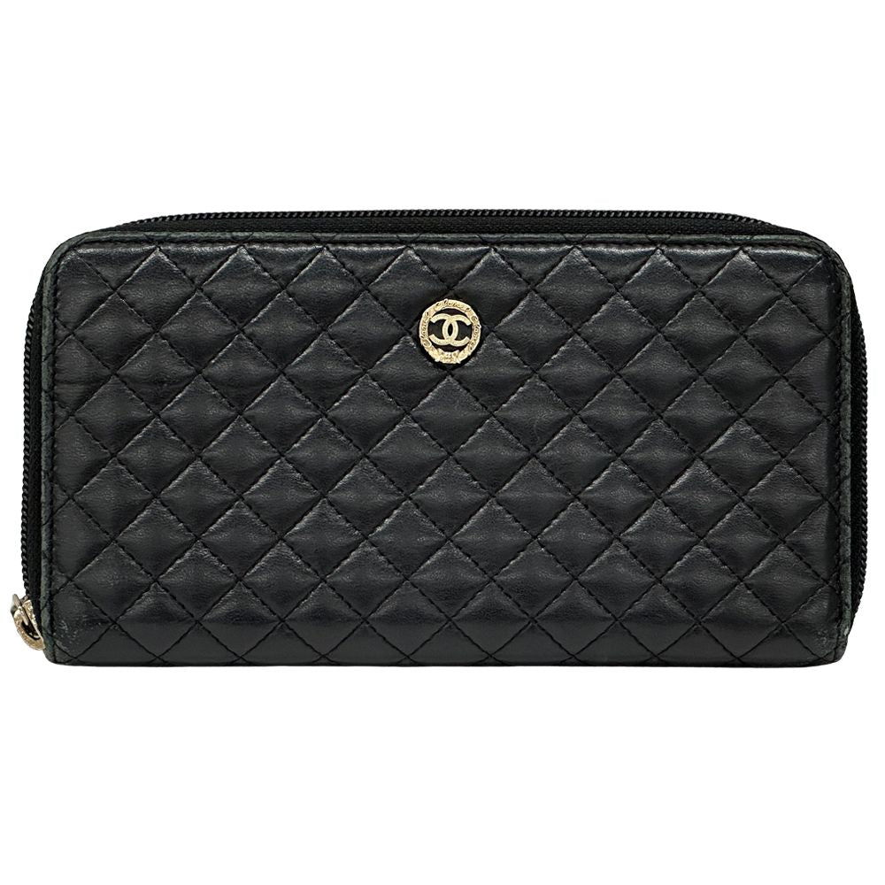 Chanel Wallet Micro Quilted Lambskin Black Gold Zip Around