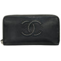Chanel Wallet CC Logo Lambskin Black Silver Zip Around Studs