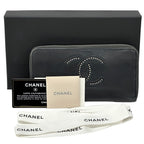 Chanel Wallet CC Logo Lambskin Black Silver Zip Around Studs — view 9