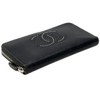 Chanel Wallet CC Logo Lambskin Black Silver Zip Around Studs — view 3