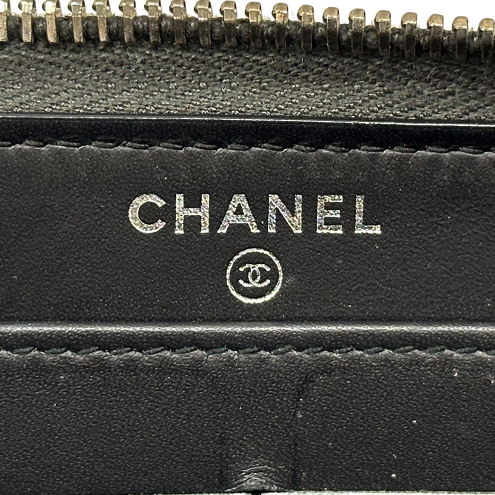 Chanel Wallet CC Logo Lambskin Black Silver Zip Around Studs — view 6