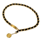 Chanel Belt Cambon Leather Chain Gold Black Logo Plate CC Thick