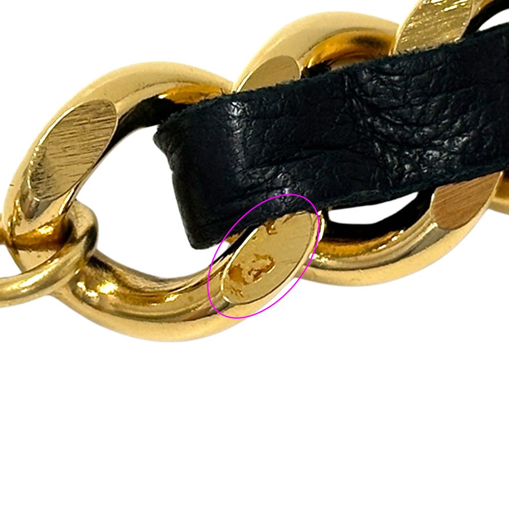 Chanel Belt Cambon Leather Chain Gold Black Logo Plate CC Thick — view 8