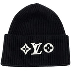 Louis Vuitton Knit Cap Wool Vini LV Head Line Black White