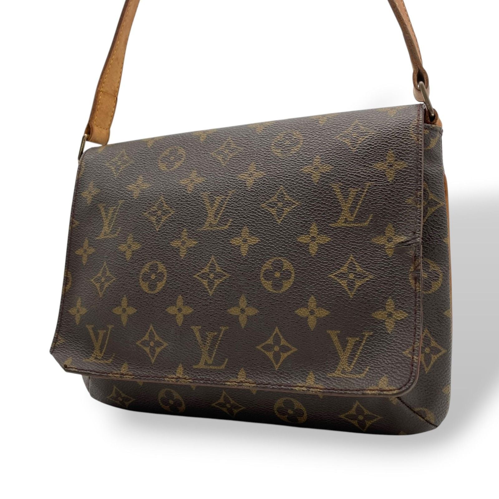Louis Vuitton Monogram Musette Tango Shoulder Bag Crossbody Leather Brown Gold