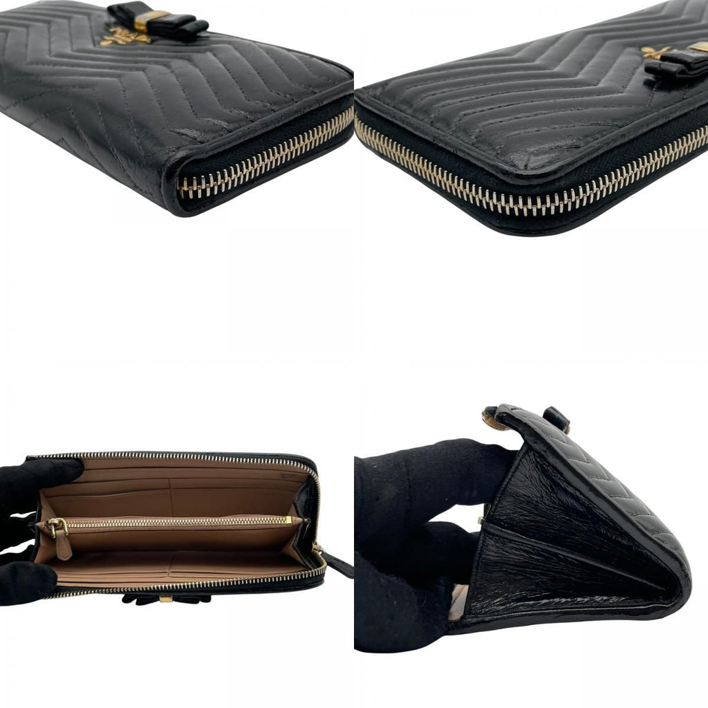 Prada Wallet L-shaped Zipper Quilted V-shaped Stitch Ribbon Metal Logo Nappa — view 7