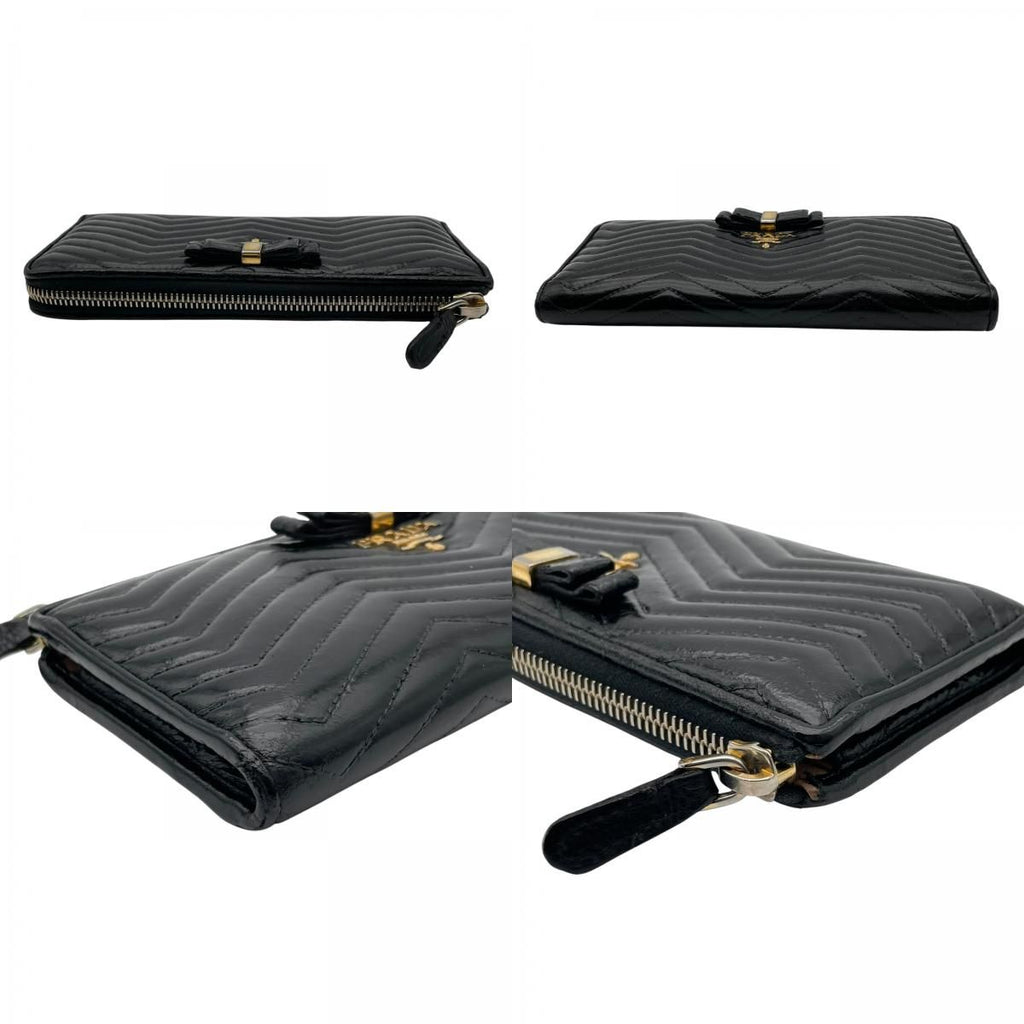 Prada Wallet L-shaped Zipper Quilted V-shaped Stitch Ribbon Metal Logo Nappa — view 6
