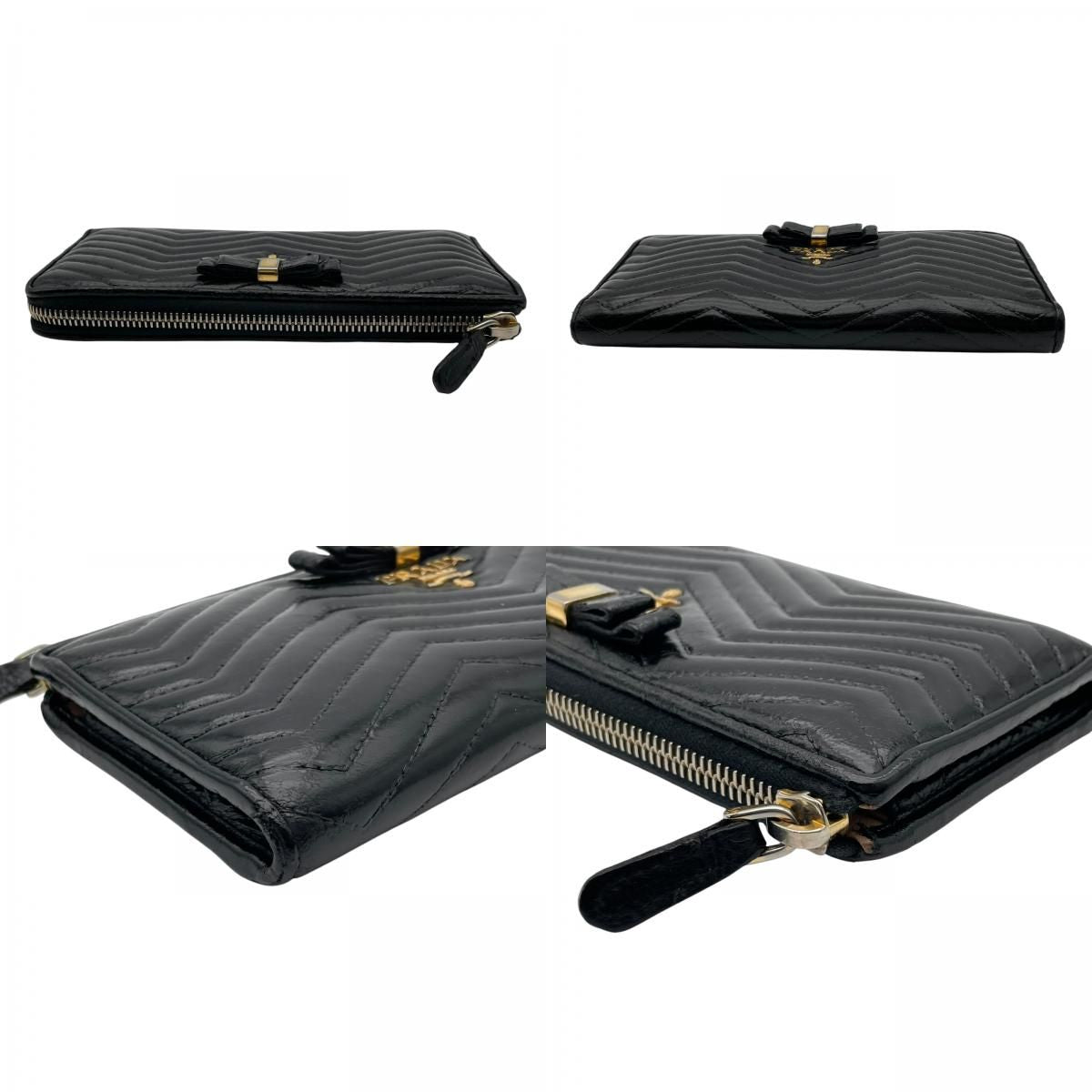 Prada Wallet L-shaped Zipper Quilted V-shaped Stitch Ribbon Metal Logo Nappa — view 6