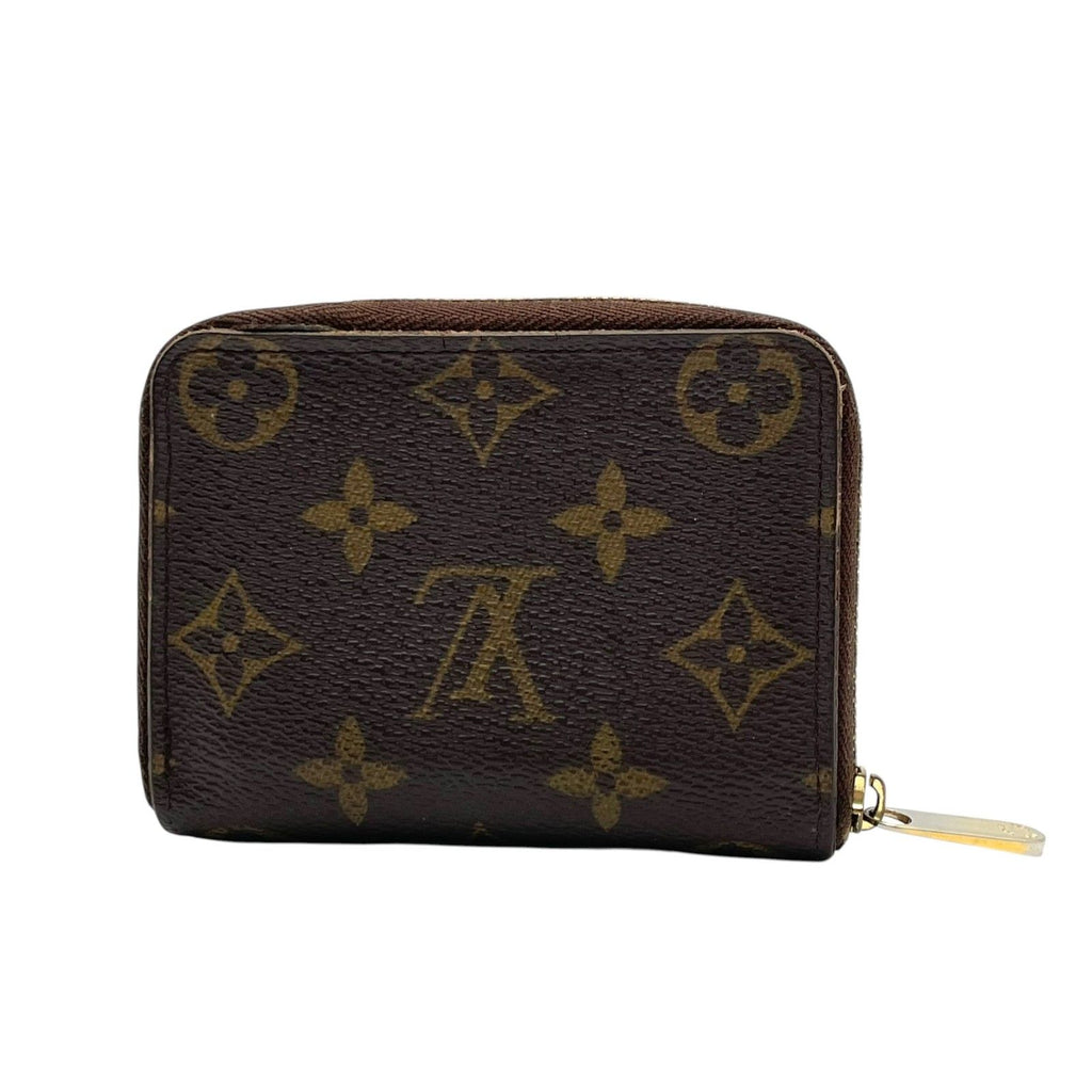 Louis Vuitton Monogram Zippy Coin Purse Wallet Zip Around Leather Brown Gold — view 3