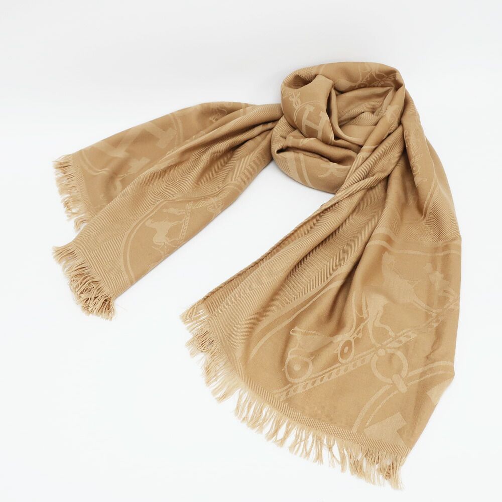 Hermes Heaven Cashmere Shawl New Libris Brown Scarf — view 9