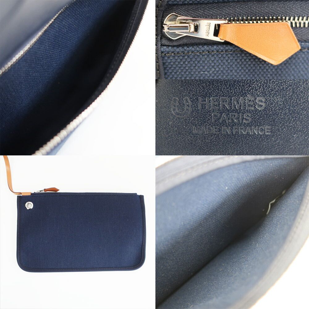 Hermes Heaven Herbag Zip PM Shoulder Bag Navy Silver Leather Canvas — view 7