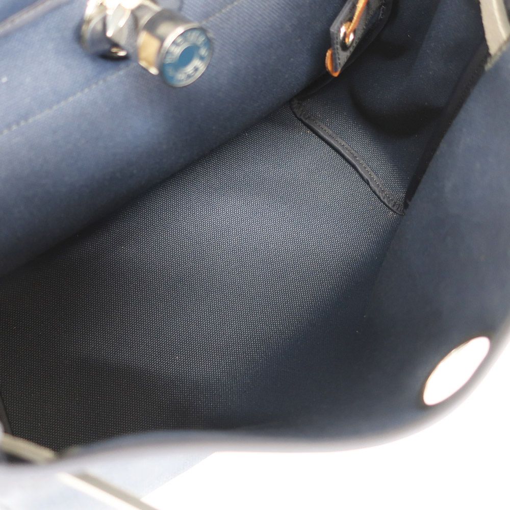 Hermes Heaven Herbag Zip PM Shoulder Bag Navy Silver Leather Canvas — view 6
