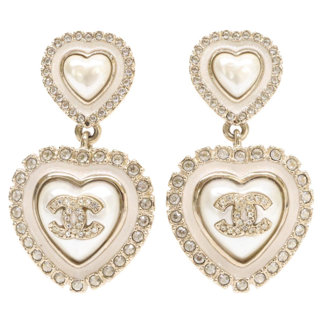 Chanel Rhinestone CC Logo Double Pearl Earring