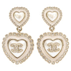 Chanel Rhinestone CC Logo Double Pearl Earring
