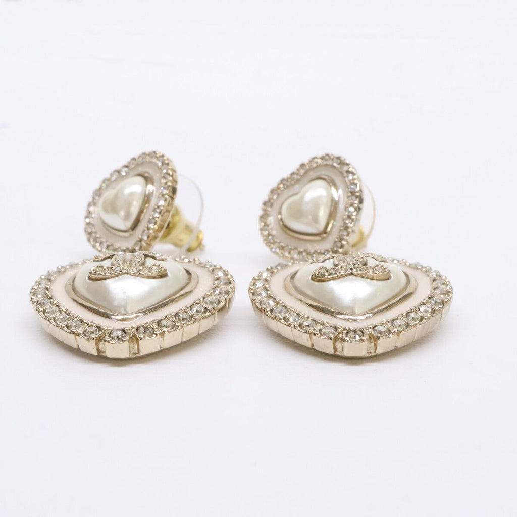 Chanel Rhinestone CC Logo Double Pearl Earring — view 3