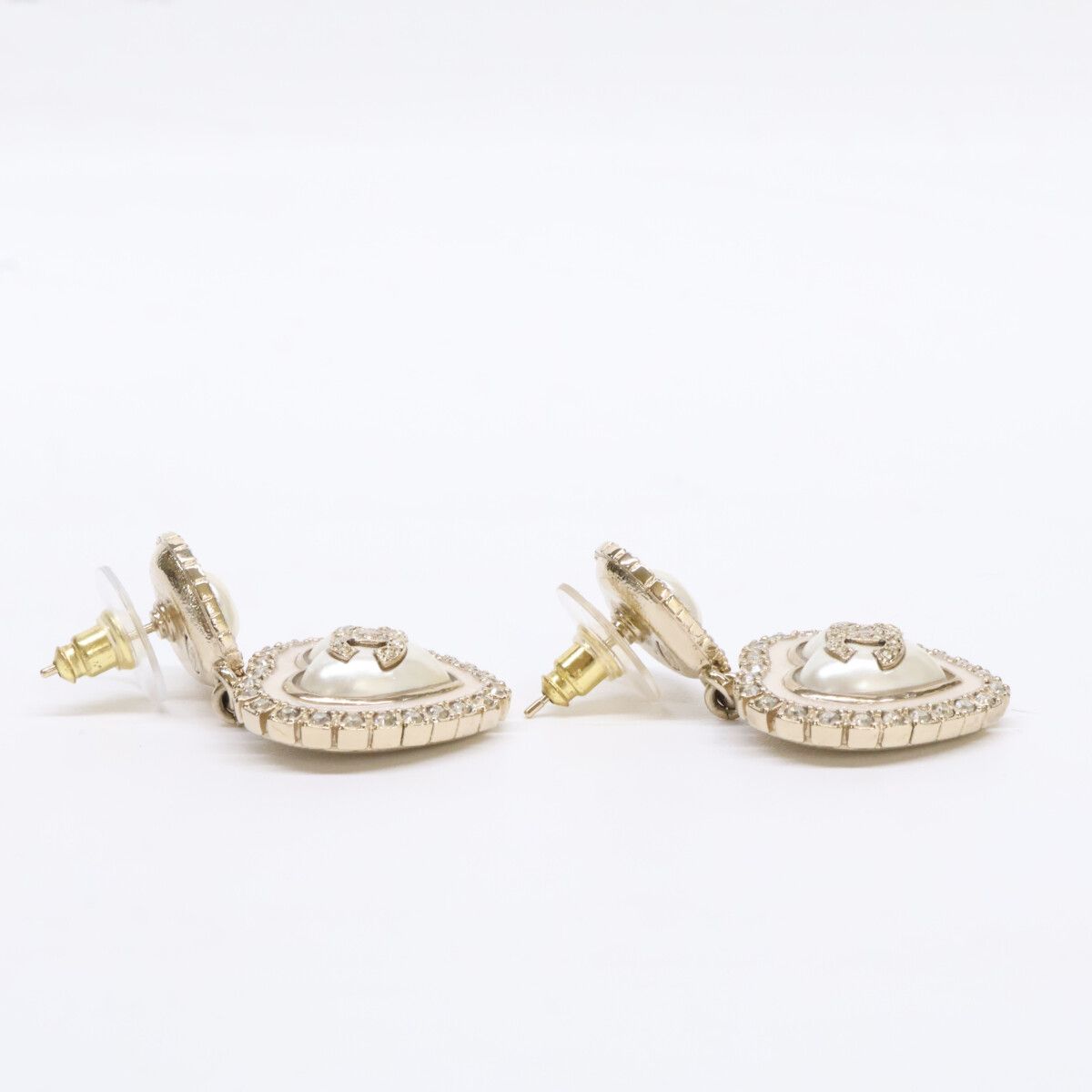 Chanel Rhinestone CC Logo Double Pearl Earring — view 4