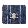 Celine Wallet Triomphe Trifold Denim Small Flap Blue Rhinestone Stripe Mini