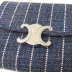 Celine Wallet Triomphe Trifold Denim Small Flap Blue Rhinestone Stripe Mini — view 8