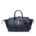 Saint Laurent YSL Logo Downtown Cabas 2-Way Shoulder Bag Navy Leather Suede