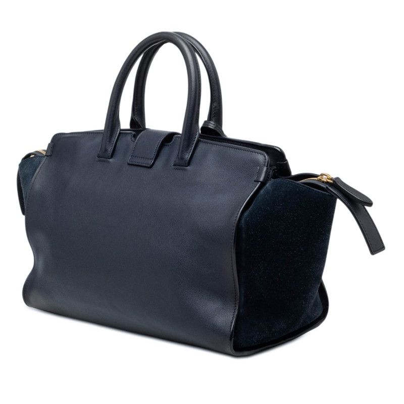 Saint Laurent YSL Logo Downtown Cabas 2-Way Shoulder Bag Navy Leather Suede — view 2