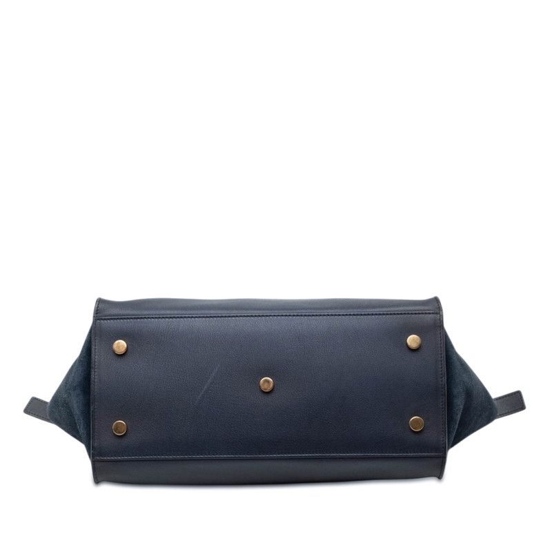 Saint Laurent YSL Logo Downtown Cabas 2-Way Shoulder Bag Navy Leather Suede — view 3