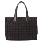 Chanel New Travel Tote Nylon Dark Brown Silver