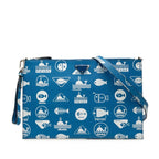 Prada Brick Marine Taste Fish Clutch Shoulder Bag Blue White Saffiano Leather
