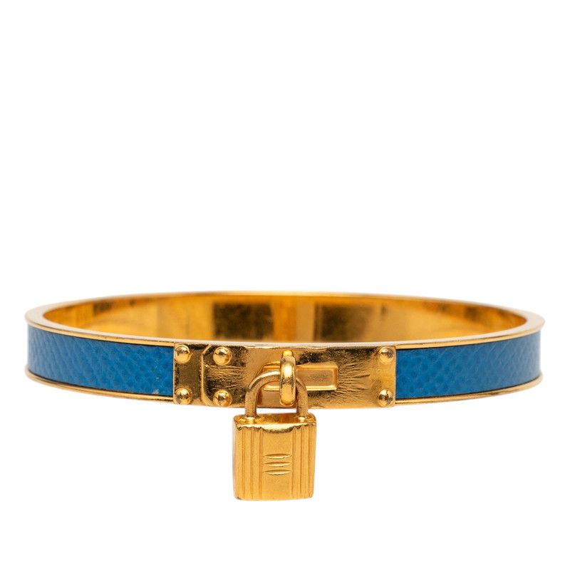 Hermes Kelly Bangle Cadena Motif Gold Blue Plated Courchevel 1- Bracelet