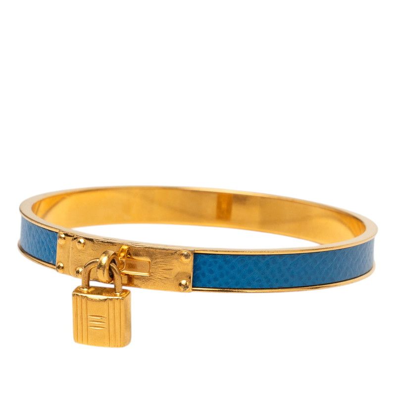 Hermes Kelly Bangle Cadena Motif Gold Blue Plated Courchevel 1- Bracelet — view 2