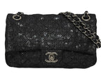 Chanel Quilted 23 S Flap Chain Shoulder Bag CC Logo Sequins Silver