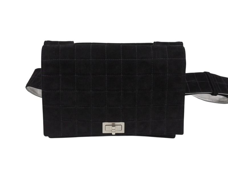 Chanel Shoulder Bag Choco Bar Turnlock Black Silver Suede — view 6