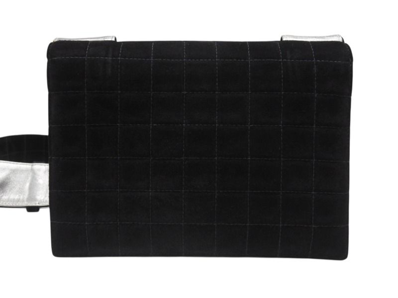 Chanel Shoulder Bag Choco Bar Turnlock Black Silver Suede — view 3